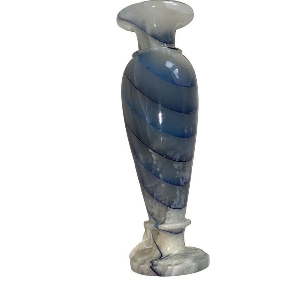 Vintage Blue Tukri Patchwork Onyx Vase Large 11 1/2in Natural Carved Gemstone